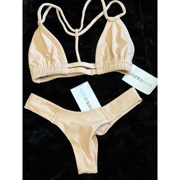 Montce Swim Sphynx Braided Bikini Top Bottom Tan Medium - Picture 2 of 9